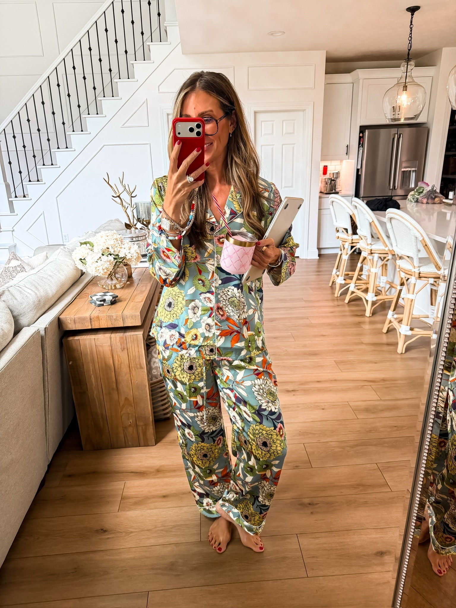 Some days call for real clothes, and some days I’m answering emails in a matching floral pajama set with coffee in hand. I love the colorful print, relaxed cut and silky look of this set because it makes a slow morning at home feel a little more fun.

floral pajamas, matching pajama set, women’s sleepwear, pajama set, cozy morning, floral print, lounge set, comfortable pajamas, colorful pajamas, at home style, TheMomInStyle

#LTKmorningroutine #LTKgrwm #LTKootd
