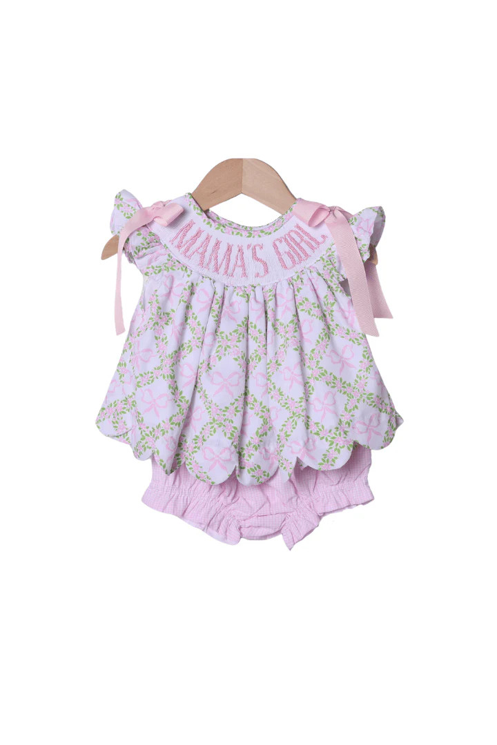 Smocked Mama's Girl Pink Bow Trellis Bloomer Set | The Smocked Flamingo
