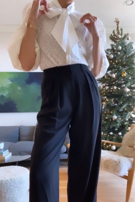 Festive outfit for holiday parties 

Lace blouse 
Black wide leg pants

#LTKSeasonal #LTKHoliday #LTKstyletip