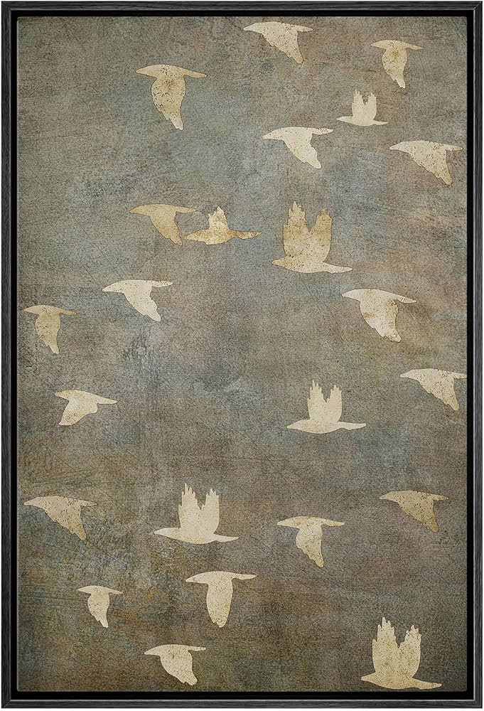 NWT Framed Canvas Print Wall Art Grunge Gold Flying Bird Collage Nature Wilderness Illustrations ... | Amazon (US)