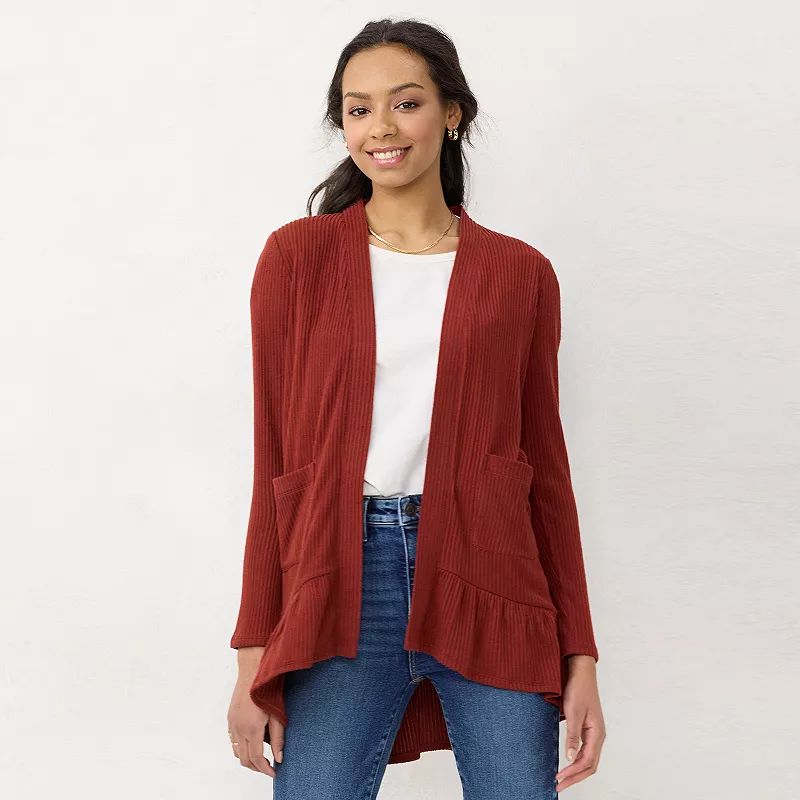 Women's LC Lauren Conrad Ruffle-Hem Layering Cardigan, Size: XS, Dark Red | Kohl's