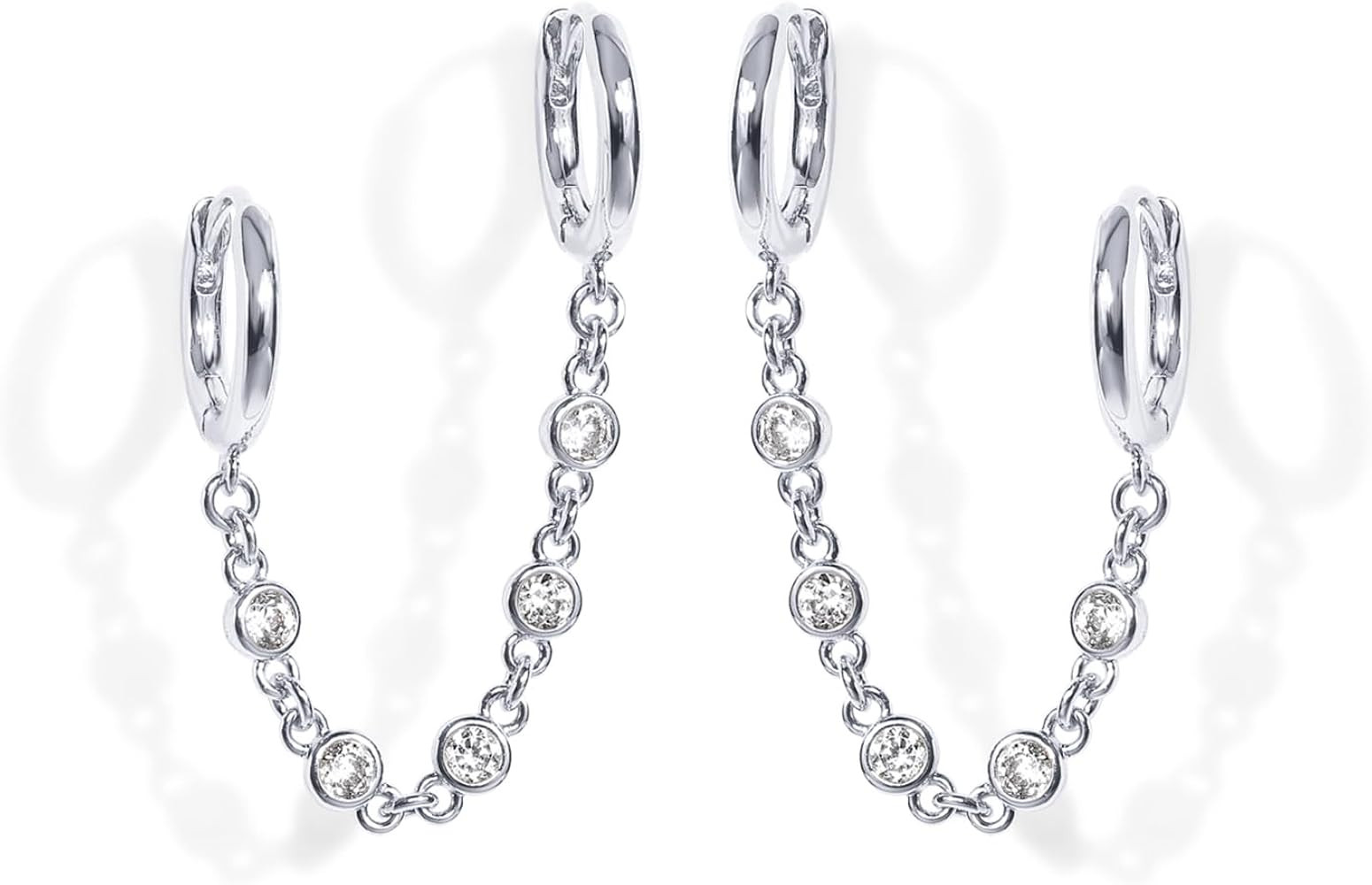 PAVOI 14K Gold Chain Earrings for Women | Double Piercing Dangle Chain Huggie Hoop Earrings | Cub... | Amazon (US)