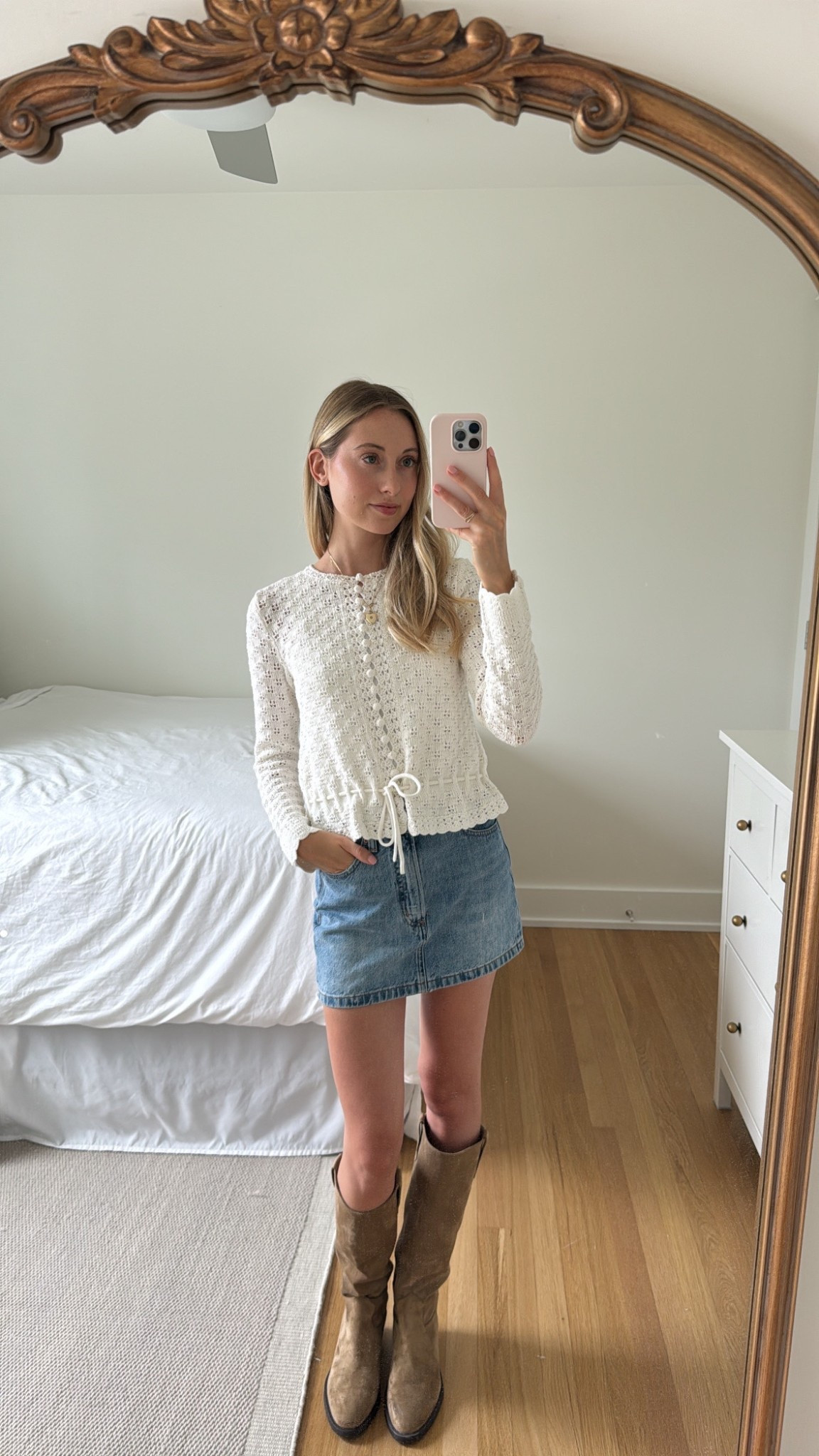 the perfect summer to fall transition outfit 🤍 wearing size xs in the sweater for referencee

#LTKSeasonal #LTKStyleTip #LTKFindsUnder50