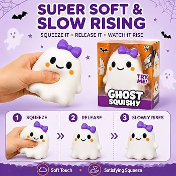 Halloween Ghost Squishy Toy, Cute White Ghost Squeeze Toy with Purple Bow, Soft Slow Rising Squis... | Amazon (US)