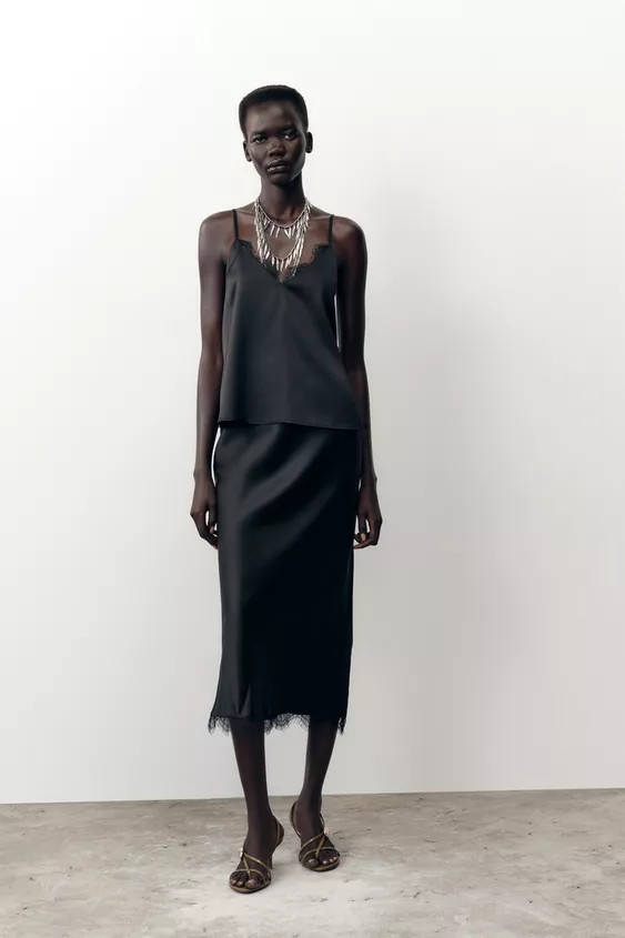 SATIN TOP WITH LACE | Zara UK