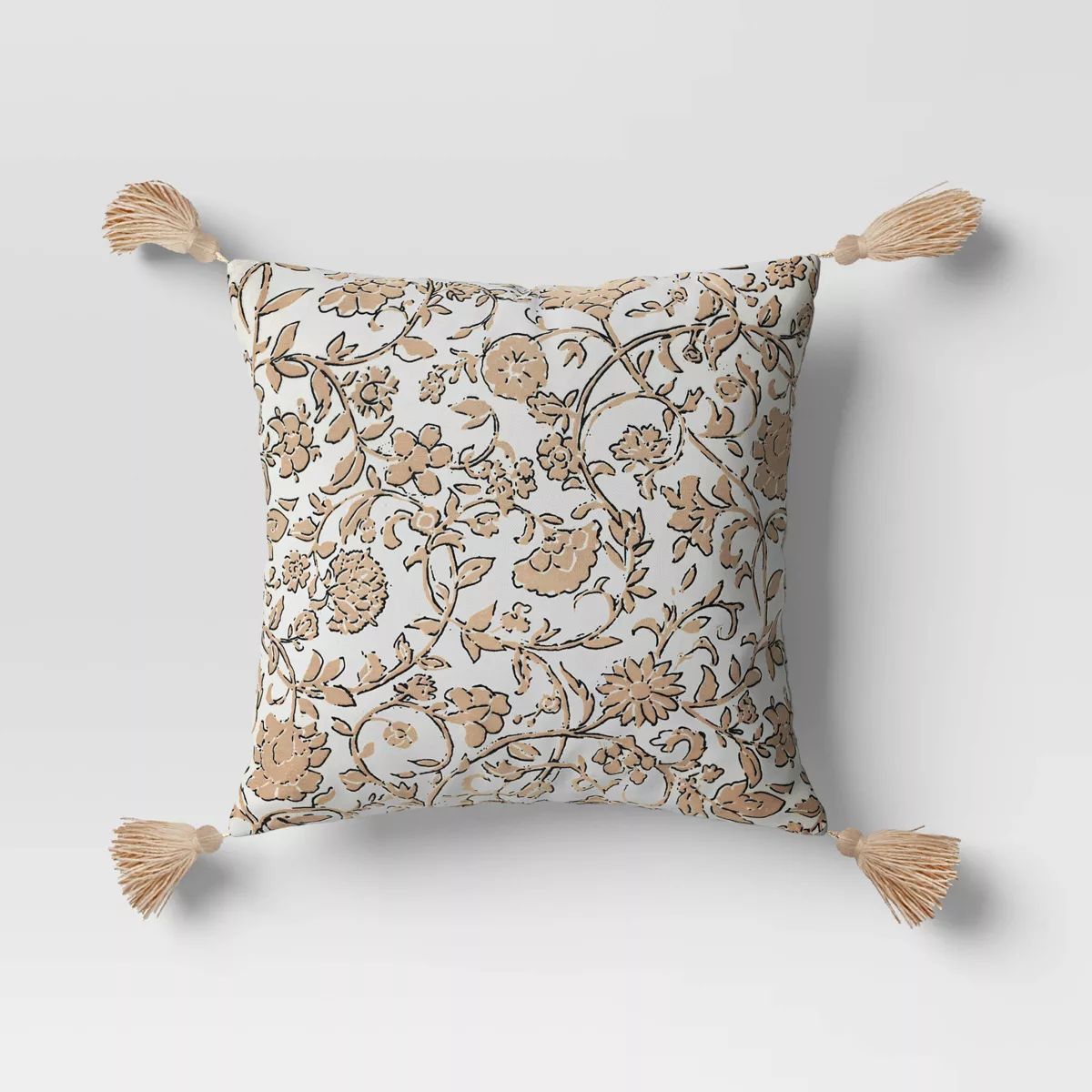 18"x18" Floral Square Outdoor Throw Pillow Tan/White - Threshold™ | Target