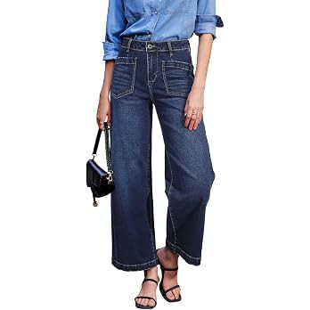 Sidefeel Wide Leg Jeans for Women High Waisted Stretchy Ankle Denim Pants | Amazon (US)