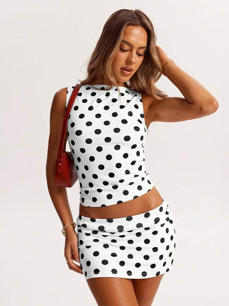 SHEIN BAE Summer Polka Dot Simple Casual Tank Top Is Suitable For Fashionable Street, Beach Vacat... | SHEIN