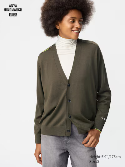 100% Merino V Neck Cardigan | UNIQLO (UK)