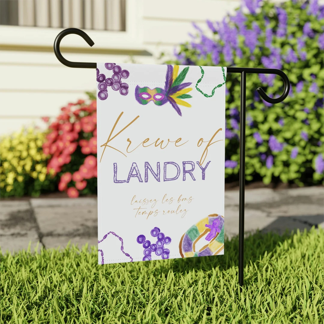 Mardi Gras Garden Flag, Custom Last Name Mardi Gras Garden Decor, New Orleans Mardi Gras Yard Sig... | Etsy (US)
