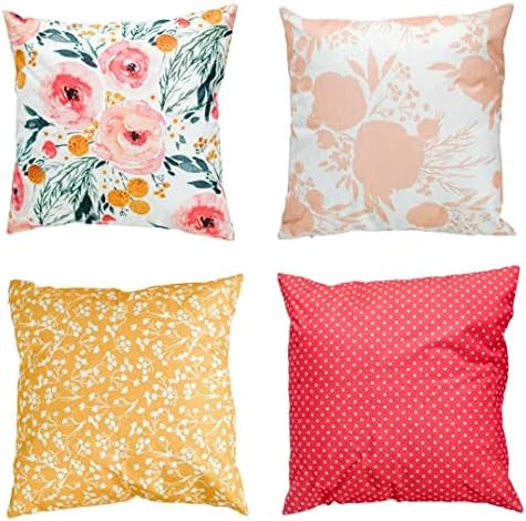Floral Pillow Covers 18x18 Set of 4 | Watercolor Pink Pillow Covers 18x18 w/ Hidden Zipper| Colorful | Amazon (US)