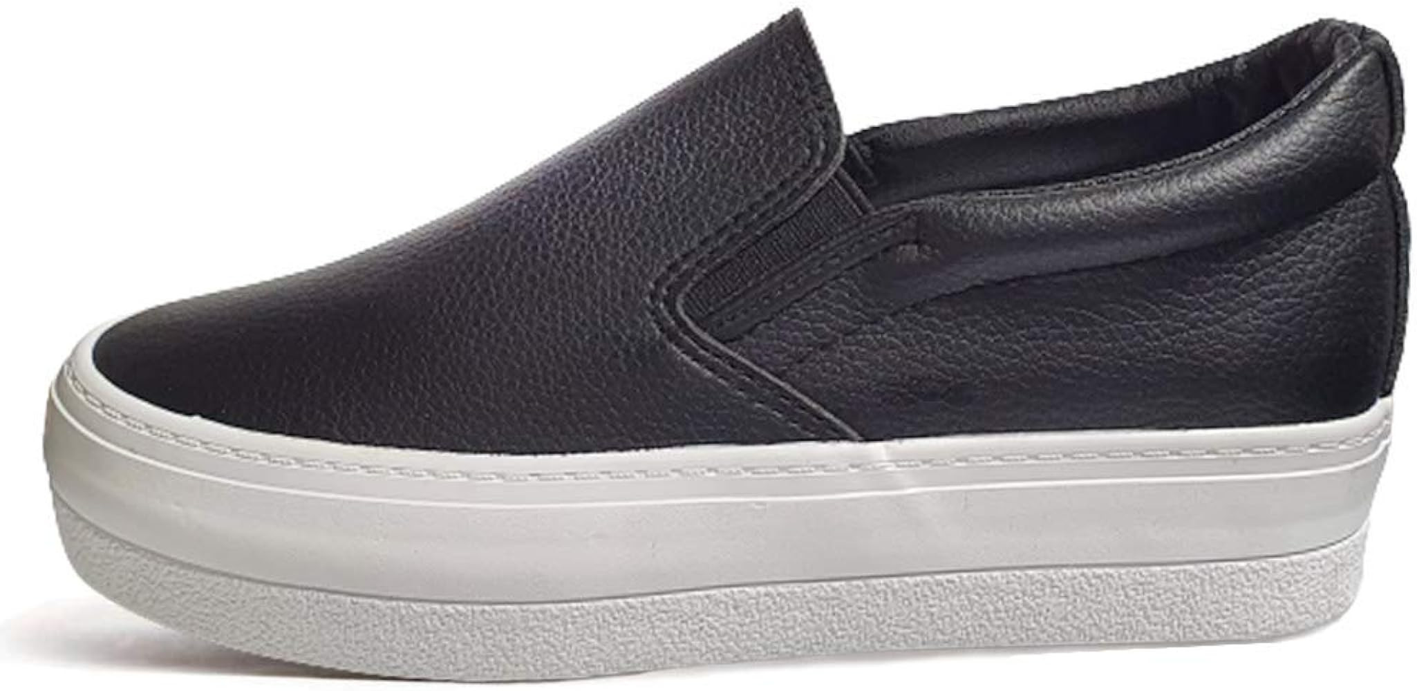 EpicStep Women's Casual Leather High Mid Heels Hidden Wedges Slip On Platform Sneakers Loafers | Amazon (US)