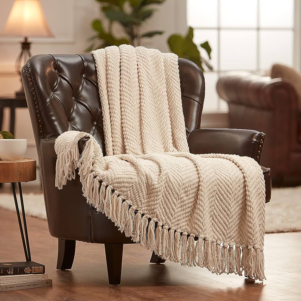 Chanasya Textured Knit Throw Blanket with Tassels - Soft, Cozy Blanket for Couch, Bed, Living Roo... | Amazon (US)