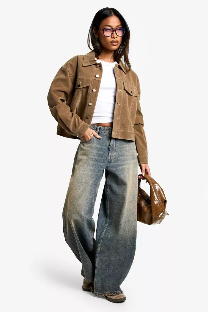 Distressed Hem Detail Vintage Wash Wide Leg Denim Jean | boohoo (US & Canada)