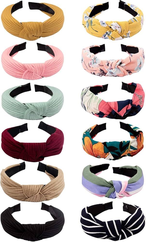 VELSCRUN 12 Pcs Womens Headbands Knotted Headbands for Women Wide Headbands Boho Bandeau Knot Turban | Amazon (US)