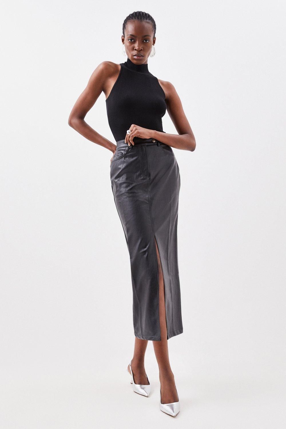 Faux Leather Pencil Midaxi Skirt | Karen Millen US