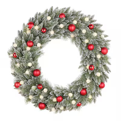 Holiday Living 48-in Pre-lit Indoor/Outdoor Green Mixed needle Artificial Christmas Wreath | Lowe's