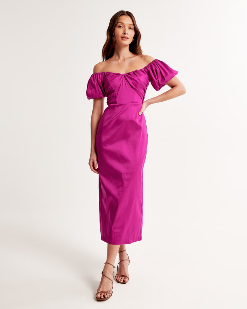 Taffeta Off-The-Shoulder Midi Dress | Abercrombie & Fitch (US)