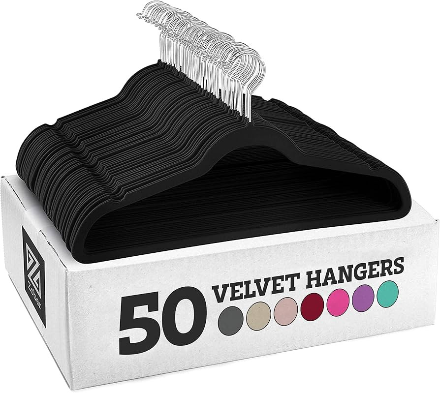 Zober Velvet Hangers 50 Pack - Heavy Duty Black Hangers for Coats, Pants & Dress Clothes - Non Sl... | Amazon (US)