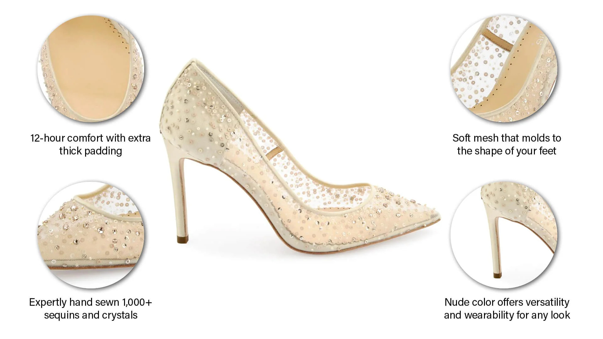 Crystal Embellished Sequin Nude Sparkly Heels | Bella Belle Shoes