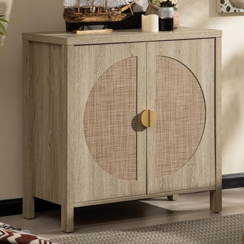 SICOTAS Rattan Buffet Cabinet, Accent Sideboard Storage Cabinet with Adjustable Shelves, Boho Credenza Console Table for Dining Room, Living Room, Entryway, Kitchen, Natural | Amazon (US)