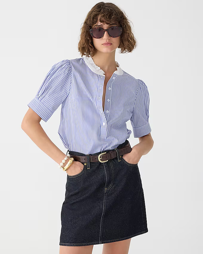 Puff-sleeve button-front shirt in stripe | J. Crew US