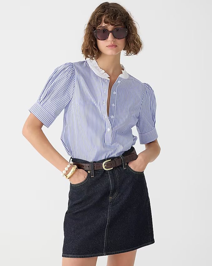 Puff-sleeve button-front shirt in stripe | J.Crew US