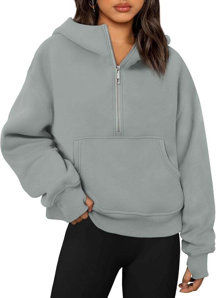 Trendy Queen Womens Hoodies Quarter Zip Pullover Oversized Sweatshirts Half Zip Pullover With Poc... | Amazon (US)