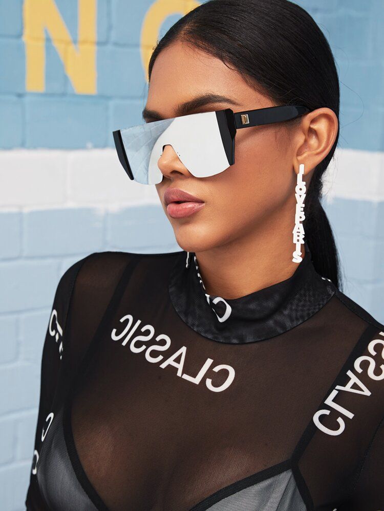 Rimless Flat Top Shield Fashion Glasses | SHEIN