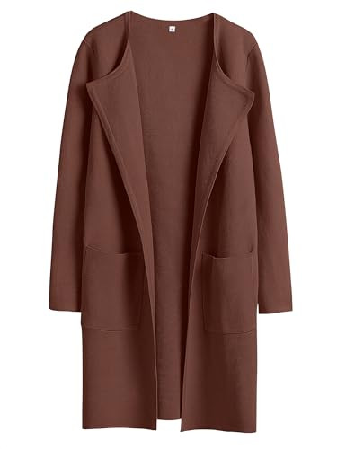 ANRABESS Womens Cardigan Sweater Open Front Knit Long Coatigan Dressy Casual Jacket Coat 2025 Fall Outfits Classy Clothes Red Brown Small | Amazon (US)