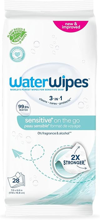 WaterWipes Sensitive+ On The Go Wipes, 3-In-1 Cleans, Cares, Protects, 99.9% Water, Unscented & H... | Amazon (US)