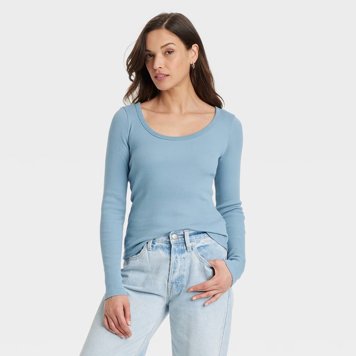 Women's Long Sleeve Rib Scoop Neck T-Shirt - Universal Thread™ | Target