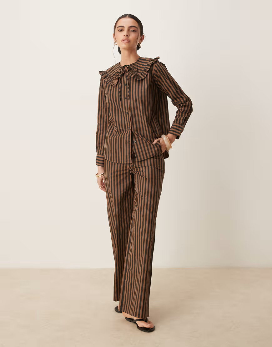 Glamorous wide leg pants in brown black stripe | ASOS (Global)
