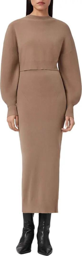 AllSaints Dina Blouson Sleeve Sweater & Knit Midi Dress Set | Nordstrom | Nordstrom