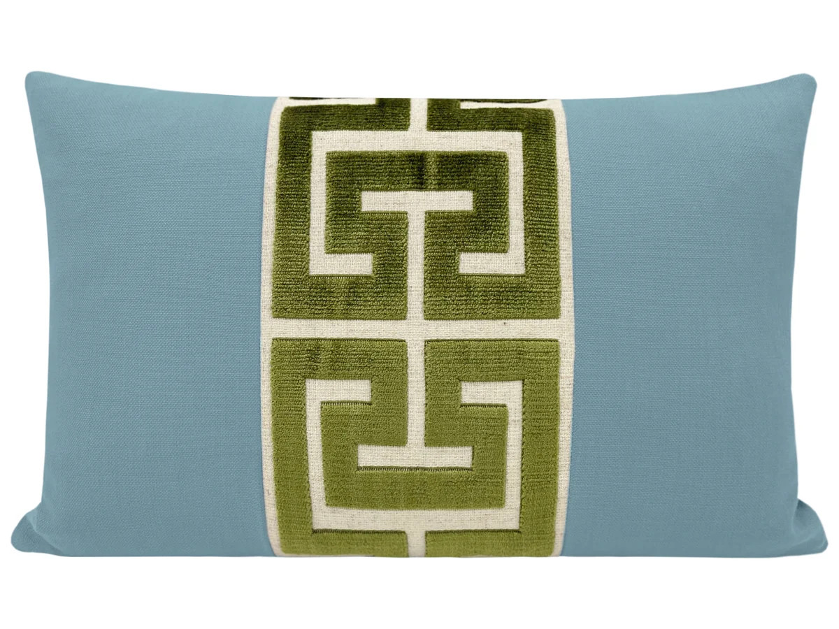 THE LITTLE LUMBAR :: CLASSIC LINEN // HYDRANGEA BLUE + OLIVE GREEK TRIM | LITTLE DESIGN LLC