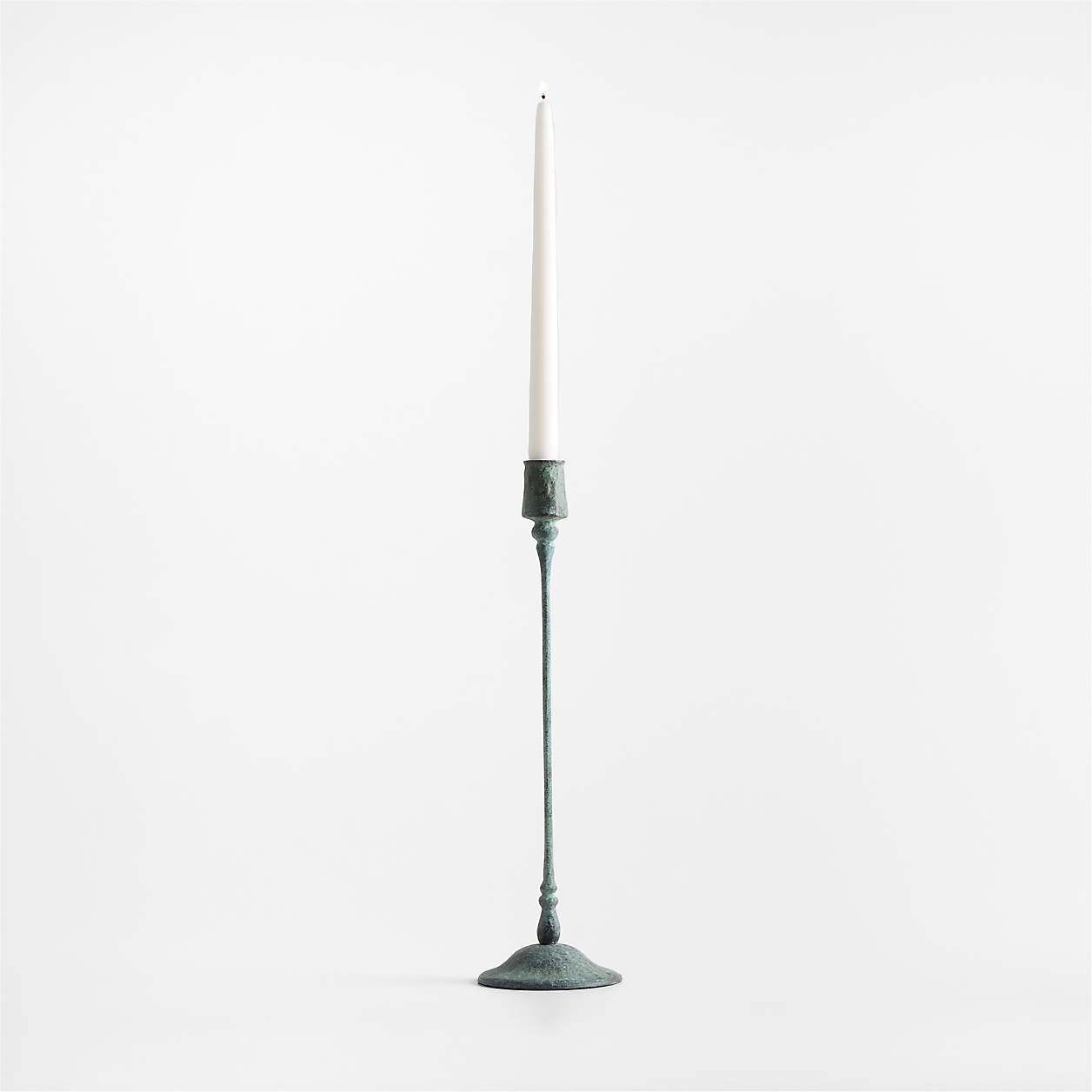 Luce Medium Verdigris Taper Candle Holder 16" | Crate & Barrel | Crate & Barrel