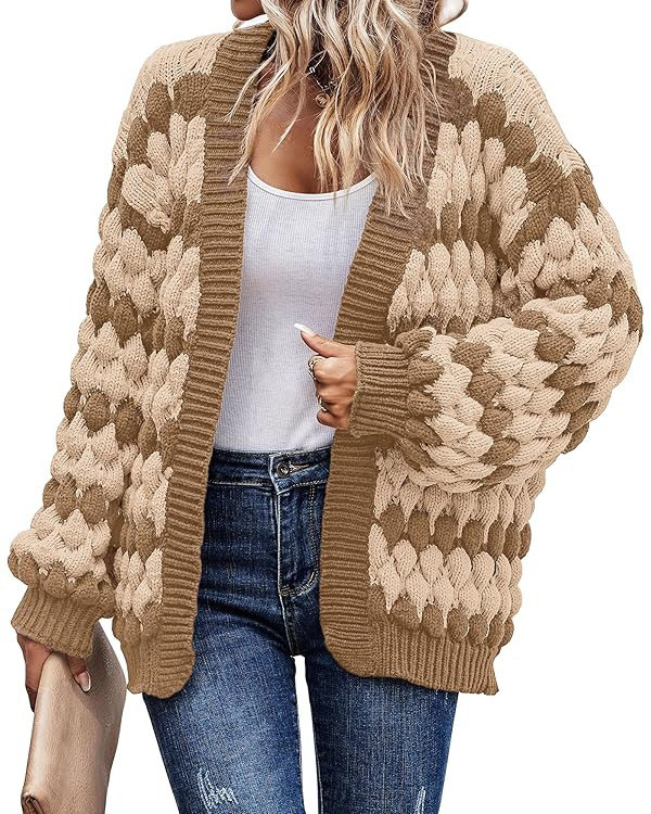 KIRUNDO Open Front Cable Knit Cardigan Sweater Coats | Amazon (US)