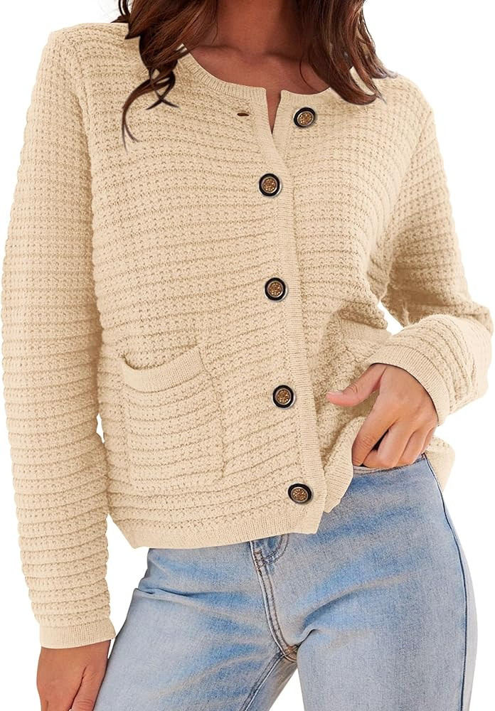 PRETTYGARDEN Womens 2023 Cardigan Sweaters Fall Open Front Button Down Long Sleeve Pockets Casual... | Amazon (US)
