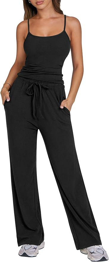 ANRABESS Women's 2 Piece Outfits Lounge Sets Summer Casual Spaghetti Strap Cropped Top Matching W... | Amazon (US)