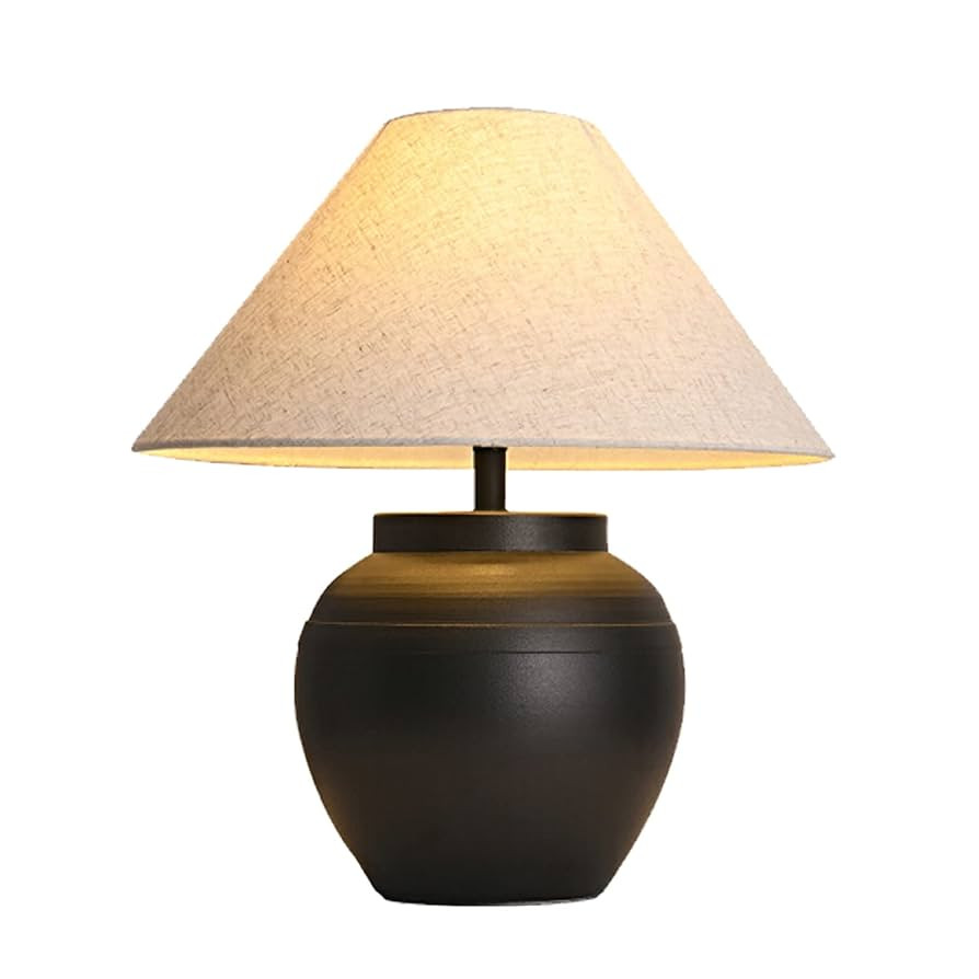 Black Ceramic Table Lamp 20.4" Rustic Farmhouse Table Lamps Handmade Ceramic Lamp Body with White... | Amazon (US)