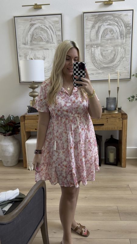 Cute little floral sundress! Light weight, TTS, bump friendly. This is my normal large. Sized up half in these cute sandals too.

#LTKmidsize #LTKshoecrush #LTKbump