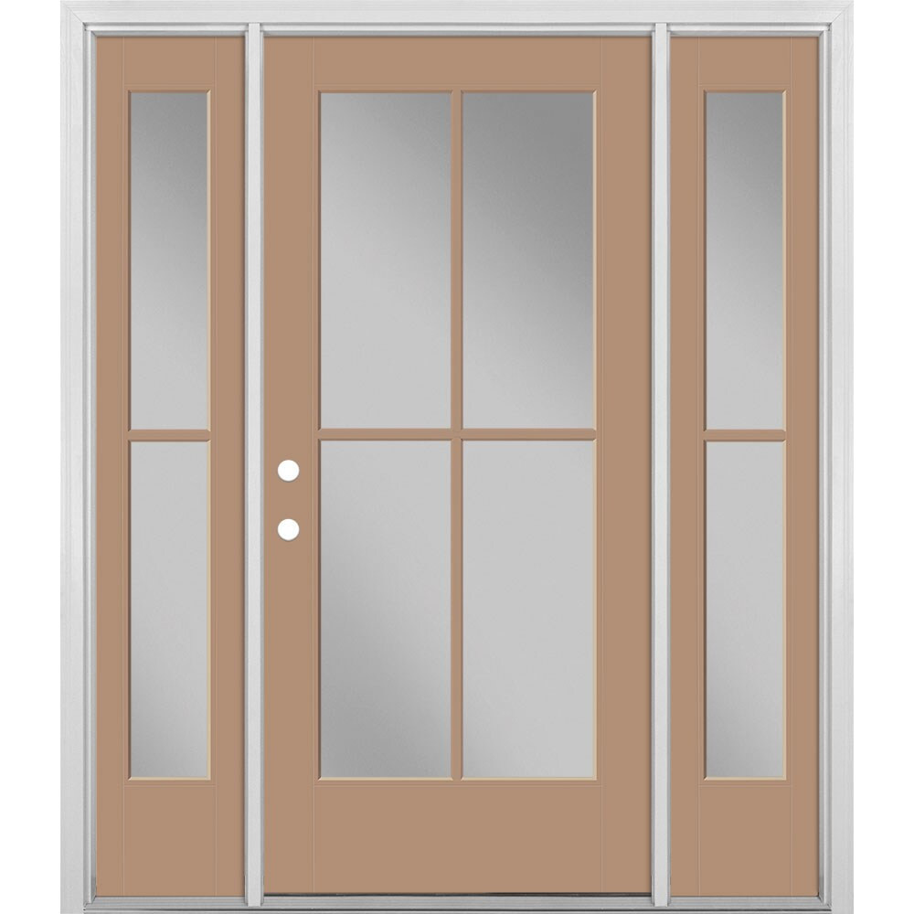 Masonite 60-in x 80-in x 4-9/16-in Fiberglass Full lite Right-hand inswing Warm Wheat Painted Prehung Front Door with Sidelights with Brickmould | Lowe's
