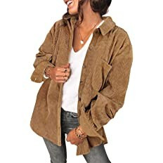 Saslax Womens Corduroy Shirt Long Sleeve Oversized Button Up V Neck Blouses Tops Loose Shacket Ja... | Amazon (US)
