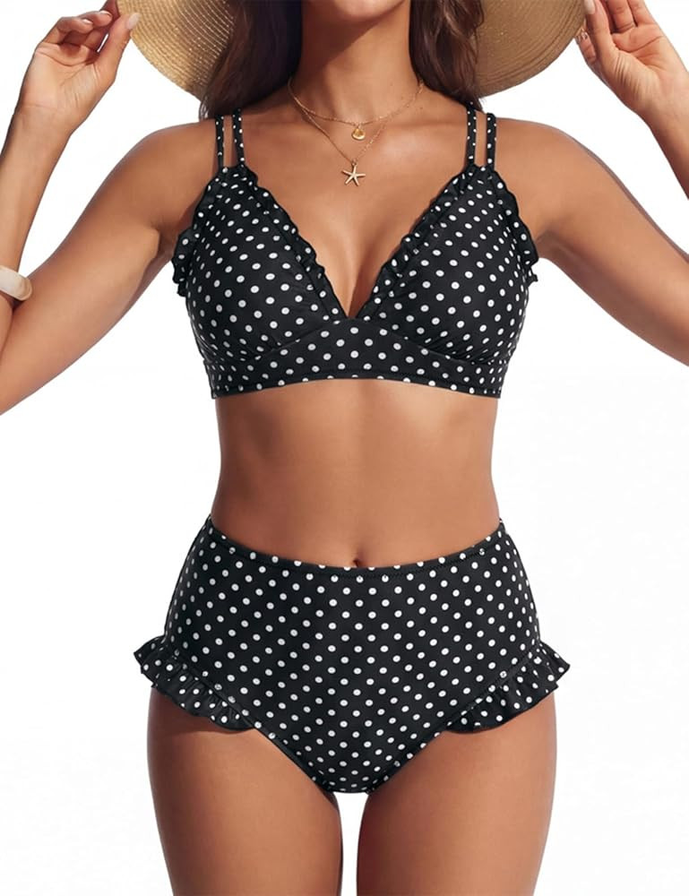 Hanna Nikole Women High Waisted Bikini Sets Ruffle, 2 Piece Swim Suits 2026, Sexy Retro Bathing S... | Amazon (US)