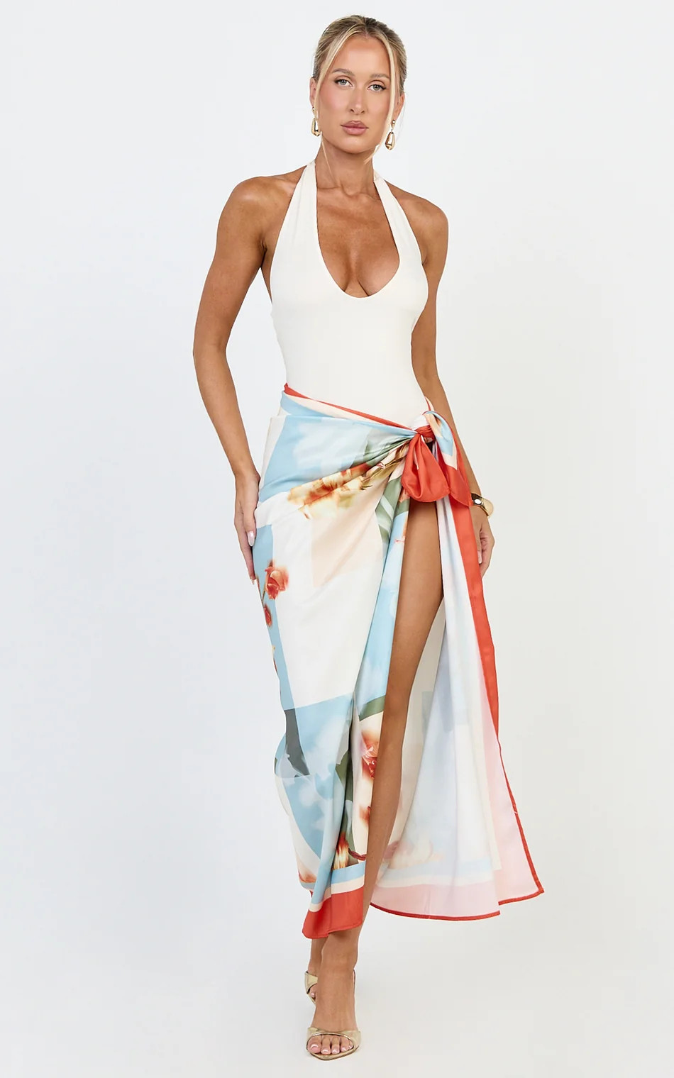 Floral Border Print Tie Side Maxi Skirt in Soleil Multi Floral Print | Showpo (US, UK & Europe)