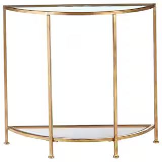 Bella 32 in. Gold Leaf/Clear Standard Half Moon Glass Console Table with Storage | The Home Depot