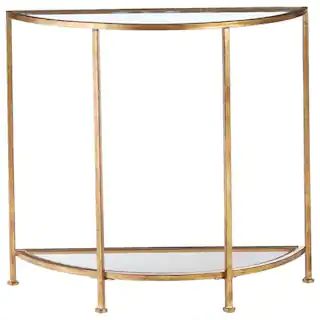 Bella 32 in. Gold Leaf/Clear Standard Half Moon Glass Console Table with Storage | The Home Depot