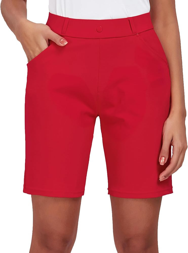 Oalka Women's Bermuda Shorts Work Casual 8" Stretchy Golf Walking Shorts Knee Length | Amazon (US)