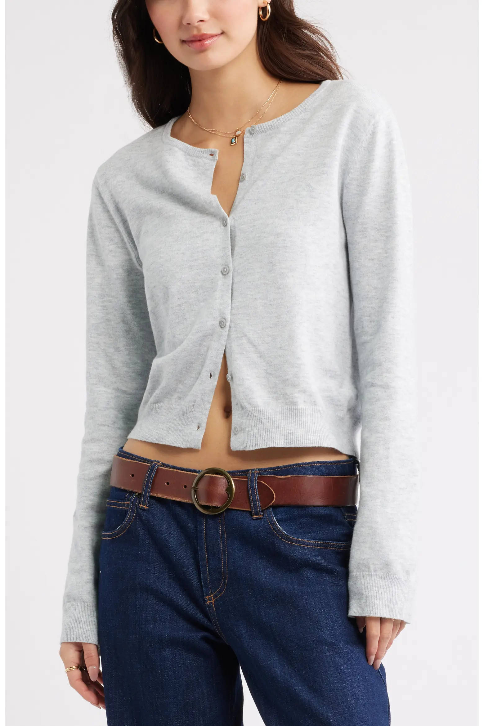 BP. Crewneck Cotton Blend Cardigan (Women) | Nordstrom | Nordstrom