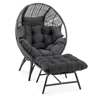 Indoor/Outdoor Wicker Egg Chair with Ottoman, 6.5'' Thick Cushions, 440-lb Capacity Patio Lounge Chair | Wayfair North America